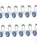 Blue Stainless Steel Shower Curtain Hooks With Rhinestones Rust Resistant Double Glide Rings 12 Piece Set lined up in two rows
