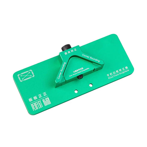 Pro Grade High Precision Aluminum Frame Straightener Tool For Mobile Phone Repair, green aluminum fixture, top view