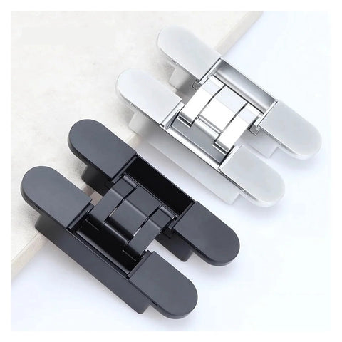 Invisible Door Hinge 180 Degree Hidden Folding Door Hardware With Three Dimensional Adjustable Cross Door Open Hinge Sliding Bearing For Quiet Durable Indoor Outdoor Use Modern Minimalist Door Accessory, displayed with black and silver finish