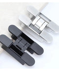 Black and silver Invisible Door Hinge For Ultra Smooth Quiet Operation No Squeak 180 Degree Hidden Hinge on table