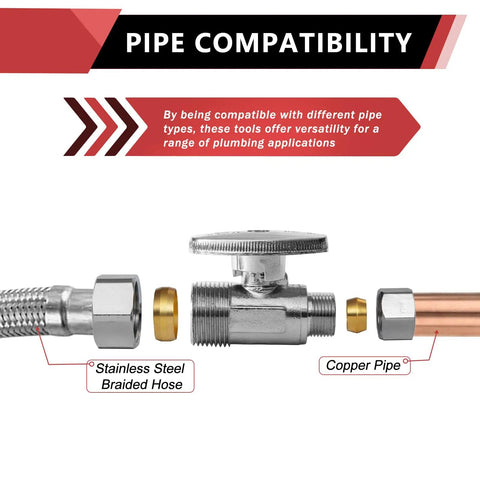 10 Pack Straight Stop Valves One Half Inch Nominal Compression From Five Eighths Inch OD To Three Eighths Inch OD joining pipes