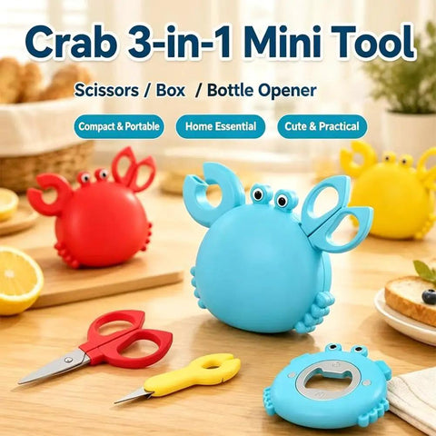 Magnetic Crab Shaped Box Cutter Four In One Multi Tool Opener With Bottle Opener And Tiny Scissors displayed on a table