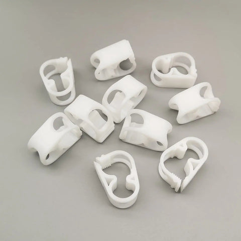 Ten Piece Adjustable Tubing Clamps Set For One Quarter To One Half Inch Flexible Tubes with white lab-grade POM material