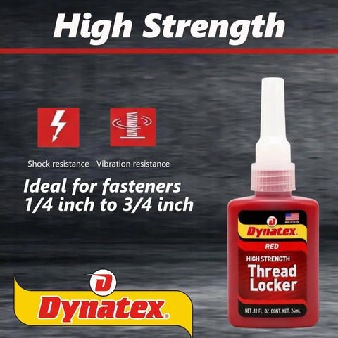 Red High Strength Thread Locker For Large Bolts And Fasteners, Permanent Lock, No Nonsense Anaerobic Adhesive Bottle