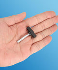 Heavy Duty M5 X 12mm Tee Wing Thumb Screw held in a hand for quick and easy equipment mounting with black handle.