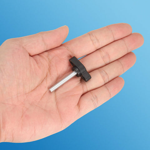 Heavy Duty M5 X 12mm Tee Wing Thumb Screw held in a hand for quick and easy equipment mounting with black handle.