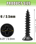 Premium Carbon Steel Black Wood Screws 6 X 3/4 Inch In A 120 Pack With Corrosion Resistant Coating and Aggressive Threading, size details.