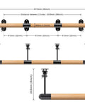Wall Mount Ballet Barre Set Three Piece 99 Inches Long Solid Wood Dance Bar With Height Adjustable Metal Brackets For Home Gym