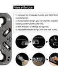2-In-1 Chamfer and Radius Plane for Woodworking, Depth Adjustable 1/32 Inch (5mm), features and usage details in graphic format.