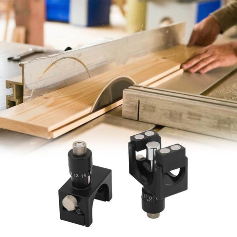 Magnetic Planer Blade Setter And Knife Setting Jig For Precise Depth With Adjustable Vernier Jointer Blades Gauge Dope Woodworking Tool For Accurate Resetting Calibration 2 Pack in black on wooden surface.