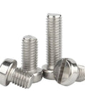50 Piece Pack Of Tough As Nails M2.5 304 Stainless Steel Slotted Cheese Head Machine Screws In Multiple Lengths showing various lengths and finishes.