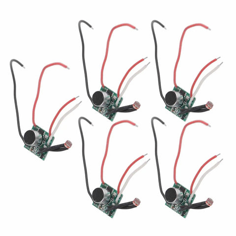 Sound Activated Light Sensor Module Pack Of 5, Solar Powered Auto Light Switch, DC 3V To 30V with photoresistors and wires visible