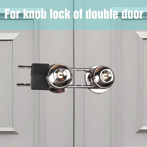 All Metal Double Door Locking Bar For Inswing And Outswing Doors, Keyed Extra Lock with U Shaped Barrier installed on double door