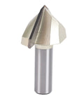 Top Tier 90 Degree V Groove Router Bit With 1/2 Inch Shank For Woodworking Projects, showing steel edge and precision tip.