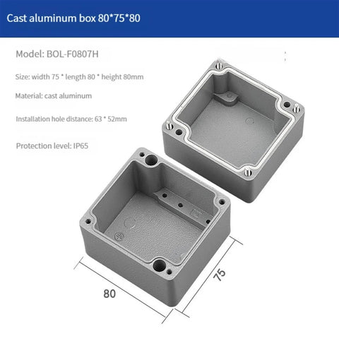 Two cast aluminum IP66 waterproof junction boxes, 80x75x80 mm, outdoor electrical enclosures.