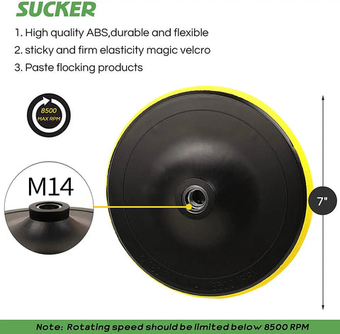 7 Inch Buffing And Polishing Pad Kit With Five Waffle Foam Pads, One Wool Pad And M14 Threaded Backing Plate For Polisher Grip