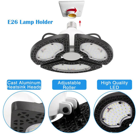 Two Pack 80W LED Ceiling Light with 9600 Lumens and 3 Adjustable Panels for Workshop Garage Storage Warehouse 6000K Daylight