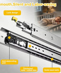 Detailed view of Beefy 76mm Wide Heavy Duty Locking Drawer Slides Set with diagram and sleeping baby image