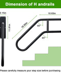 Dimensions of Heavy Duty U Shaped Wall Mount Stair Handrail For Indoor Outdoor Porch Steps Non Slip Safety Grab Bar with measurements