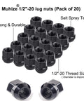 Pack Of 20 Half Inch Lug Nuts Open End Bulge Acorn Style Six Spline Sixty Degree Taper Three Quarter Inch Hex Black Rust