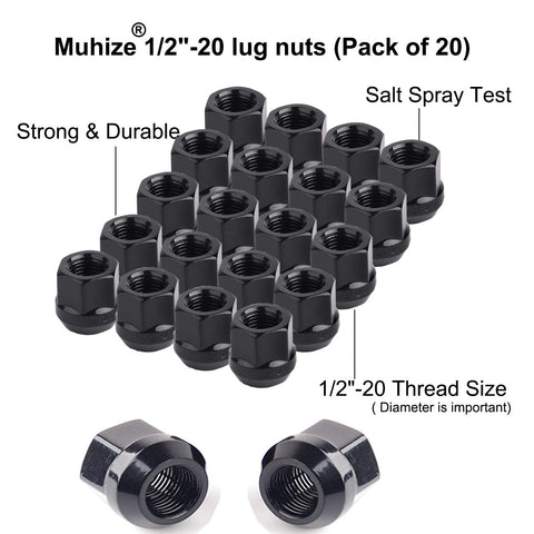 Pack Of 20 Half Inch Lug Nuts Open End Bulge Acorn Style Six Spline Sixty Degree Taper Three Quarter Inch Hex Black Rust