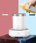 Dope Two In One Desk Drink Heater And Chiller With Matching Mug; white unit displaying beverage pouring feature, heatable and coolable.