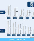 530 Piece Pro Grade Stainless Steel Wood Screws And Nails Set With 11 Sizes Phillips Flat Head For Picture Hanging DIY Projects