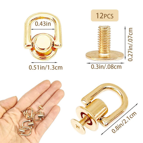 12 Pack D Ring Stud Rivets With Gold Ball Heads For DIY Wallets, Belts, Collars, Handbags, Shoes, And Other Leather Craft Projects, Durable Tin Alloy Hardware For Easy Upgrades And Keep Your Gear Looking Sharp gold D-ring stud rivet, 12pcs, 0.8in, 0.43in