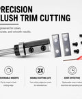 Heavy Duty Flush Trim Router Bit With Quarter Inch Shank And Five Eighths Inch Cut Diameter Featuring Dual Reversible Carbide Inserts, showing reversible inserts.