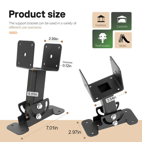 3 Pack Pergola Bracket Roof Riser Brackets With 180 Degree Adjustable Mounts For Wooden Gazebos Carports Treehouses And Porches Powder Coated Black Steel For Backyard And Outdoor Structures Heavy Duty