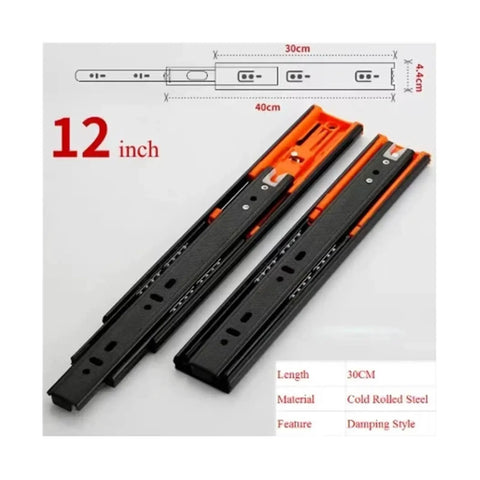 2 Piece Bottom Mounted Concealed Metal Drawer Slides Featuring Soft Close Buffer Action That Hides Away Underdrawers For Cabinets And Furniture Builds Promising Rock Solid Durability And Silky Smooth Gliding Performance, 12 inch cold rolled steel slides.