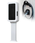 Hella Tough Outdoor EV Charger Enclosure With Combination Lock And Rock Solid Weatherproof Cover For Tesla Charger Ports on a pedestal.