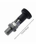 Rock Solid Self Locking Indexing Pin With Heavy Duty Metal Body And Reliable Plunger Lock For Repeatable Machine Alignment And Straight Up Stress Free Workshop Setup Hardware, showing hexagon nut and black pull knob.