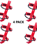 Four Pack Heavy Duty Steel Fire Extinguisher Mount For Ten Pound Units, red steel holders tailored for five to seven inch cylinders.