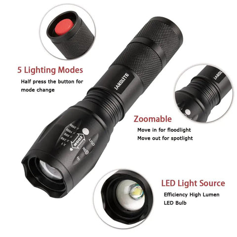 LED Emergency Handheld Flashlight With Adjustable Focus And Five Modes For Emergency Camping And Fishing Two Pack Water Resistant High Lumen Spotlight And Floodlight Reaching Up To 656 Feet