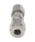 Close-up of stainless steel 304 compression union fitting, 8mm OD x 8mm OD, pack of 2
