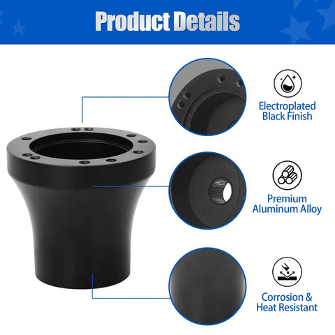 Slick Black Steering Wheel Adapter For EZGO TXT And RXV Golf Carts showing electroplated finish and premium aluminum alloy construction.