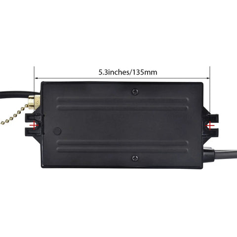 6.5kV Neon Sign Transformer For Glass Neon Art, 120V AC Power Supply, side view showing dimensions and cable connections