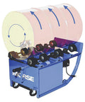 Top Notch Portable Drum Roller With Smooth Variable Speed Control And A Beefy One Half Horsepower Single Phase Motor For Even Concrete Smoothing And Compact Road Base Packing On Any Busy Work Crew Site, showcasing angled view of roller and wheels.