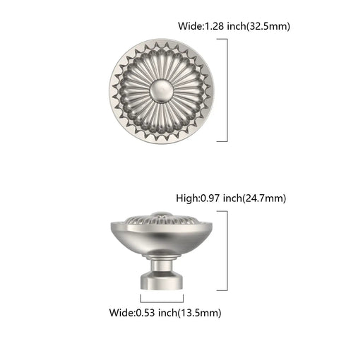 Top Shelf 10 Pack Brushed Satin Nickel Kitchen Cabinet Knobs Solid Heavy Duty Metal Drawer Pulls Rust Proof Hardware measuring 1.28 inch.