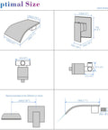 Technical drawing of Matte Black Waterfall Wall Mount Faucet For Tub And Sink Brass Bath Filler Tap Wall Mounted Bathtub Filler