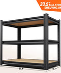 Heavy Duty Garage Shelving Unit With 2500 Lbs Capacity, Adjustable Metal Storage Shelves, 3 Tier, 33.5 x 35.4 x 15.7 Inches