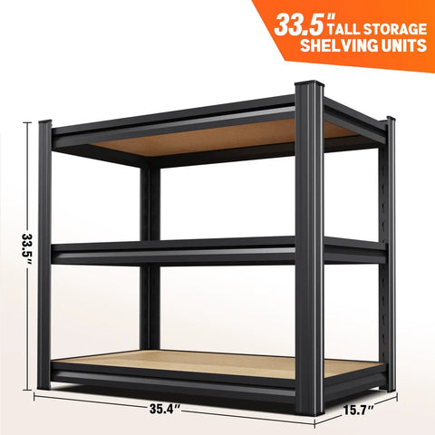 Heavy Duty Garage Shelving Unit With 2500 Lbs Capacity, Adjustable Metal Storage Shelves, 3 Tier, 33.5 x 35.4 x 15.7 Inches