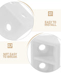 Close-up of Heavy Duty Plastic Corner Braces For Cabinets And Shelves 20 Pack White 4 Hole Corner Connectors showing holes.