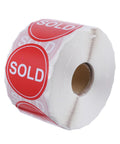 Red Sold Stickers Round Labels Self Adhesive High Visibility For Yard Sale And Warehouse Tags 500 Pack For Easy Pricing On Any Surface With A Pro Look. Roll of 2-inch red paper sold labels