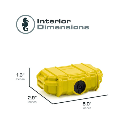 Micro Waterproof Dry Box Case Yellow IP67 Lockable Hard Shell Container dimensions 5.0x2.9x1.3 inches for earbuds and medical devices.