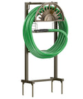 Freestanding Garden Hose Reel Stand With Storage Basket And Two Hooks, Holds 150 Ft Of 5/8 Inch Hose for Patio, Yard and Lawn, side view