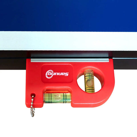 Red Two Piece Mini Magnetic Pocket Spirit Levels with keychain, showing horizontal and vertical leveling on a surface.
