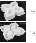 Front and back view of white plastic Concrete Paver Molds And Stepping Stone Set For Patio Pathway DIY Garden Decor Durable Plastic Cement Molds For Garden Walkway Brick Tile Forms Reusable Casting Kit