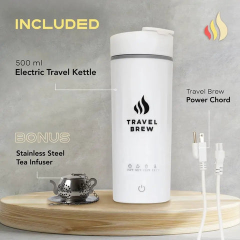 Portable Travel Electric Kettle With Tea Infuser, Mini 4 Temperature Settings, auto shut off feature, white 500ml design